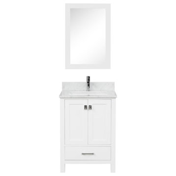 Freestanding Bathroom Vanity With Marble Countertop and Undermount Sink, White, 24'' With Sink and Mirror