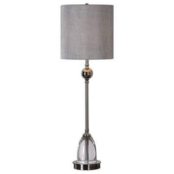 Metallic Silver Sphere Buffet Lamp, Tall Shade Gray Slim Elegant
