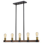 Z-Lite - Kirkland 5 Light Island Light, Rustic Mahogany - Beautiful in an industrial kitchen, this five-light pendant light features exposed lightbulbs and deep metal tones. The sleek faux barnwood frame is elevated with tones of rustic mahogany.
