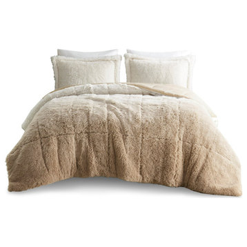 Intelligent Design Brielle Ombre Shaggy Long Fur Comforter Mini Set, Natural