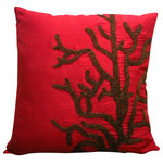 The HomeCentric - Red Beaded Corals 18"x18" Silk Pillows Cover, Coral Rhapsody - Coral Rhapsody is an exclusive 100% handmade decorative pillow cover designed and created with intrinsic detailing. A perfect item to decorate your living room, bedroom, office, couch, chair, sofa or bed. The real color may not be the exactly same as showing in the pictures due to the color difference of monitors. This listing is for Single Pillow Cover only and does not include Pillow or Inserts.