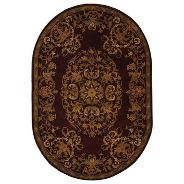 Safavieh Heritage Collection HG640 Rug, Red, 4'6" X 6'6" Oval