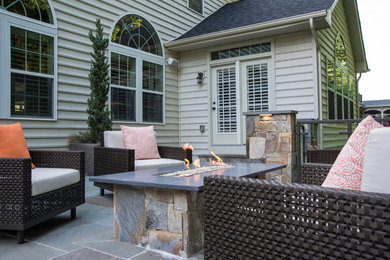 Mid-sized trendy backyard patio photo in DC Metro with a fire pit and no cover