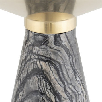 Nuevo Iris 19.8" Metal & Marble Stone Side Table in Brushed Gold/Black Wood Vein