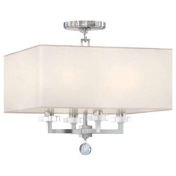 Paxton 4 Light Ceiling Mount in Polished Nickel with White Linen