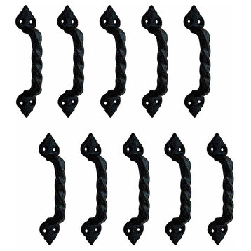 10 Piece Twisted Black Wrought Iron Cabinet Door Drawer Pull 5 7/8" Total Length