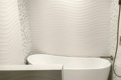 Bathroom - large contemporary master mosaic tile floor bathroom idea in San Diego with white walls