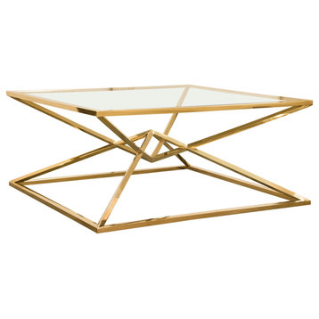 Aria Square Cocktail Table With Metal Base, Gold