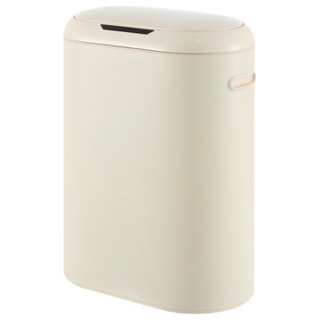 13.2-Gallon Slim Oval Motion Sensor Touchless Trash Can, Touch Mode,Silver,Brown