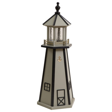 Outdoor Wooden Lighthouse Lawn Ornament, Clay and Black, 3 Foot, Solar Light