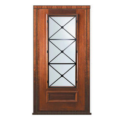 Prehung Single Door 80 Mahogany Republic 3/4 Lite Wrought Iron - Front Doors