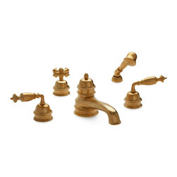 Grey Series II Lever Deck Mount Tub Set with Cylindrical Hand Shower - Bathtub Faucets