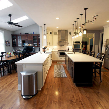 White Kitchen with Espresso Island and Eternia Caringdale Quartz Countertop