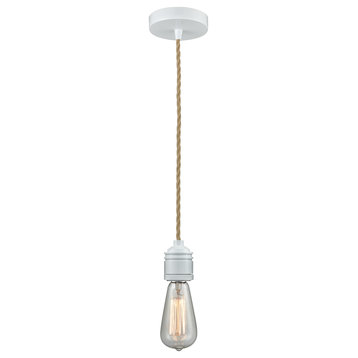 Bare Bulb Mini Pendant, White, Rope