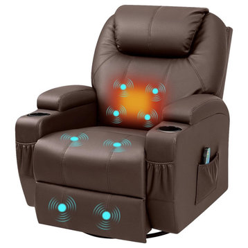 Modern Recliner Chair With Cup Holders, Massage & Heating Function, Brown Pu