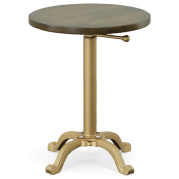 Colton Adjustable Vintage Table - Elm Top - Gold Base