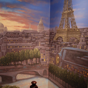 Paris Panorama 360 degree Mural hand painted throughout a 17 foot stairway