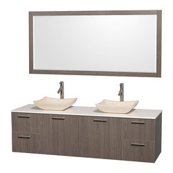 Wyndham Collection Amare 72" Vanity, Man-Made Stone Top,Ivory Marble Sinks - Bathroom Vanities And Sink Consoles