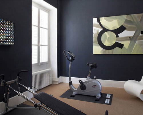 Contemporary Home Gym Design Ideas, Pictures, Remodel & Decor with Blue