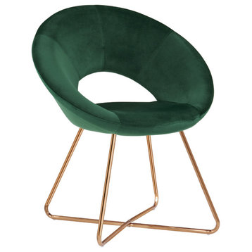 Open-Back Velvet Papasan Accent Chair, Dark Green