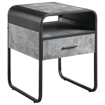Raziela End Table With Drawer, Concrete Gray and Black Finish