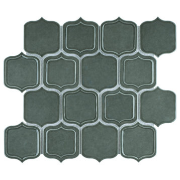 TRECCG 3" X 4" Recycle Glass Grid Mosaic Tile, Green