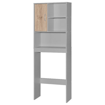 Better Home Products Ace Over the Toilet Storage Organizer in Light Gray & Oak