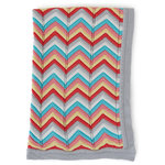 The Little Acorn - Chevron Blanket, 100% Cotton Knit, 6 Colors - New from The Little Acorn! 100% natural cotton knitted blanket of the finest quality. Beautiful and timeless Chevron stripe of 6 colors, Aqua, grey, white, coral, red and yellow stripes, trimmed in a grey seed knit border. A perfect stroller blanket or snuggle baby blanket.