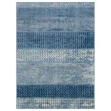 Medium Pile Area Rug, Moroccan Motif Polypropylene, Bright Blue/8'10" X 12'3"