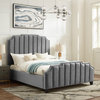 Inspired Home Zaida Bed, Velvet Upholstered, Gray, Queen