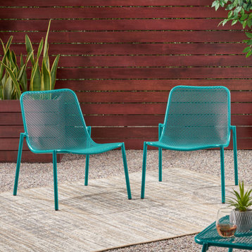Mayfield Outdoor Modern Dining Chair, Set of 2, Matte Teal