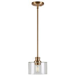 Forte Lighting - Zane 1 Light Mini Pendant, Soft Gold - The Zane gold finish steel stem hung pendant comes with an oversized clear glass shade. The canopy swivel allows for installation on sloped ceilings. This series is offered in either black or gold finish. Add an Edison style bulb for a more transitional look or an 'A' type LED for a more contemporary feel. This 1-light pendant measures 7 in. L x 7 in. W x 6.25 in. H.
