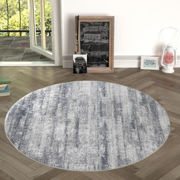 Chiara Rose Home and Kitchen Rubber Back Non-Skid/Slip Area Rug, 4'7" Round