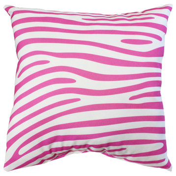Zebra Print Decorative Pillow, 16x16, Pink/White