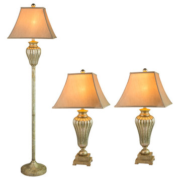 Fangio Lighting Silver Metal and Glass 3-Piece Lamp Set