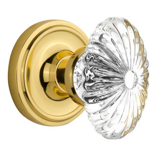 Single Classic Rosette With Oval Fluted Crystal Knob, Antique