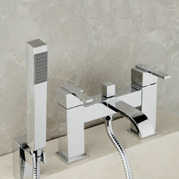 Contemporary Double Handles Bridge Solid Brass Tub Faucet with Hand Shower T0215 - Bathtub Faucets