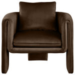Meridian Furniture - Sloan Velvet Accent Chair, Brown - Position this elegantly eye-grabbing Sloan velvet accent chair wherever you need to inject sophistication and beauty into your room. This chair features sumptuously appointed soft brown velvet that covers every inch of its softly padded arms, seat, and back cushions, ensuring total bliss while you read or watch TV. A wooden frame adds durability to the design, and the addition of a special matching pillow on the back adds to the chair's overall comfort factor.