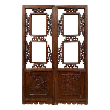 Consigned Antique Chinese Carved Wooden Window Panels Wall Arts - a Pair