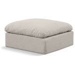 Meridian Furniture - Indulge Upholstered Modular Chair, Beige, Down Stuffed Linen Textured Fabric, Ottoman - Experience ultimate comfort and style with our beige linen textured fabric Indulge Ottoman. The luxurious linen texture of the fabric will elevate the aesthetic of any room. This ottoman provides ample space for you to relax while its modular build offers the option of unlimited configurations. Whether you're looking to add a stylish element to your living room or a comfortable seating option to your bedroom, this ottoman is the perfect choice.