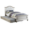 Benzara BM167274 Cherub Twin Size Bed With Trundle In Silver & White