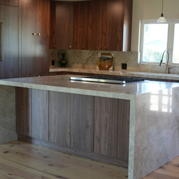 Custom Walnut Kitchen with Waterfall Island