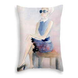 Pink and Blue Fashion Illustration Decorative Pillows - Decorative Pillows