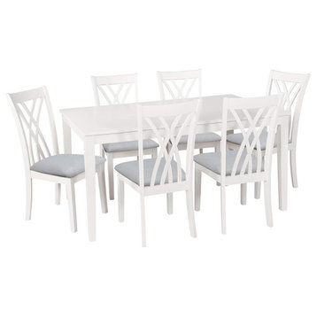 Linon Maggie Seven Piece Wood Dining Set in White