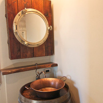 Barrel Vanity and Porthole Medicine Cabinet