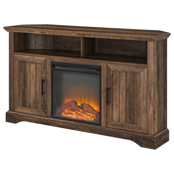 Pemberly Row Coastal Wood Fireplace Corner TV Stand for TVs up to 60" in Oak
