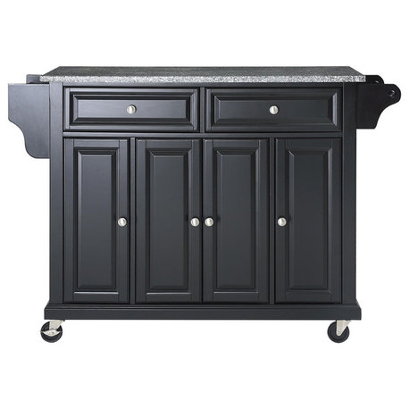 Solid Granite Top Kitchen Cart/Island, Black Finish