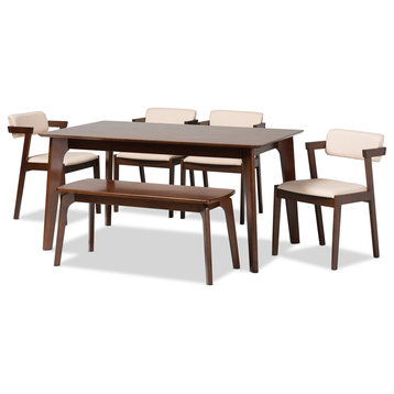 Althea Modern Cream Fabric and Dark Brown Finished Wood 6-Piece Dining Set