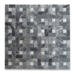 Stone Center Online - Bardiglio Gray Dark Grey Marble Pinwheel Mosaic Tile White Dots Polish, 1 sheet - Mosaic Tile