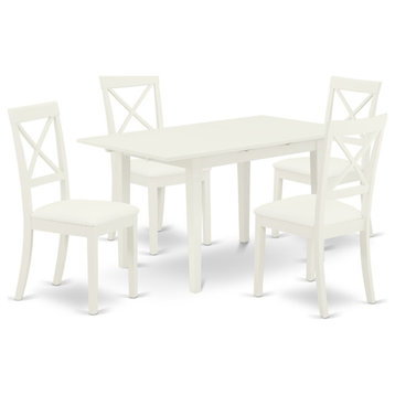 5-Pc Dinette Set 4 Chairs, Faux Leather Seat, Butterfly Leaf Table, Linen White